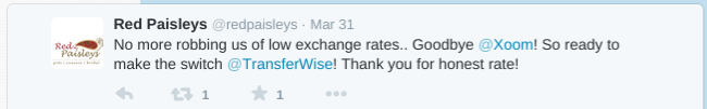 Customer complaints about Xoom's higher prices and switches to TransferWise