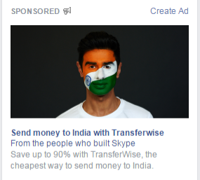 TransferWise: Ad Facebook, Abril 16, 2015